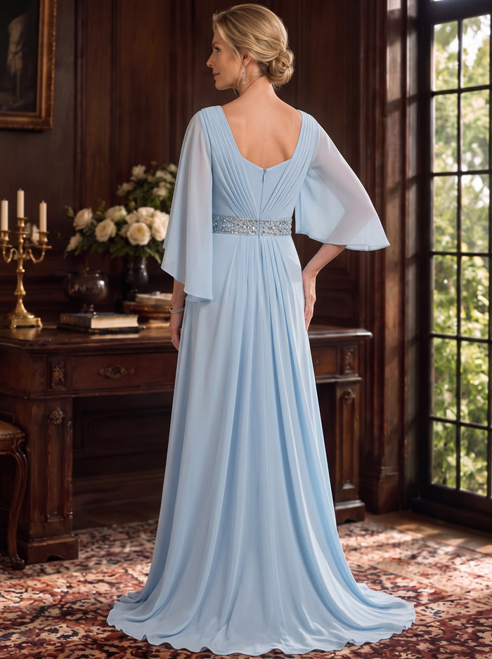 Chiffon A-Line Square Neck Maxi Mother of the Bride Dresses with Beaded