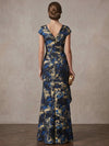 Jacquard A-Line Stand Collar Maxi Mother of the Bride Dresses with Ruffles