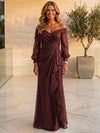 Shimmering A-Line Off Shoulder Maxi Mother of the Bride Dresses with Ruffles