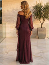 Shimmering A-Line Off Shoulder Maxi Mother of the Bride Dresses with Ruffles