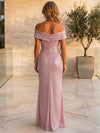 Shimmering A-Line Off Shoulder Maxi Mother of the Bride Dresses with Pleated