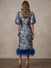 Jacquard A-Line Crew Neck Midi Mother of the Bride Dresses with Natural Feather Fringe Hem