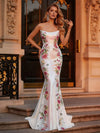 Sequin Mermaid Strapless Evening Dresses with Floral Embroidery