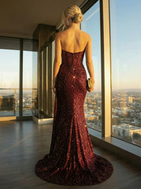 Strapless Sequin Mermaid Long Prom Dresses Elegant