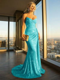 Elegant Strapless Sequin Mermaid Long Formal Dresses