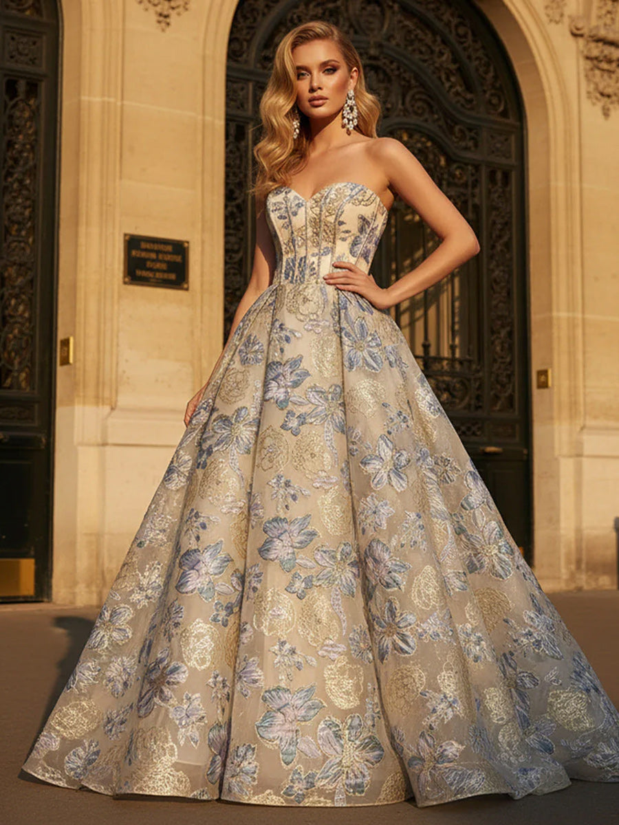 Jacquard A Line Sweetheart Long Prom Dresses