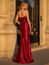 Strapless Sequin Satin Mermaid Evening Dresses with Slit