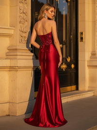 Strapless Sequin Satin Mermaid Prom Dress with Slit