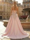 A Line Satin Strapless Shimmering Beaded Evening Dresses Ball Gown