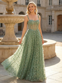 Spaghetti Straps Glitter Tulle A Line Prom Dress