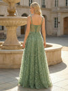 Transparent A Line Spaghetti Straps Glitter Tulle Evening Dresses
