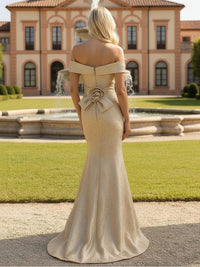 Off the Shoulder Shimmering Satin Evening Dresses Long Elegant Formal Dress