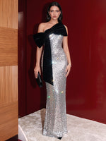 Glitter Sequin Mermaid Evening Dresses with Epic Black Bow