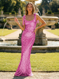 Glitter Sequin Spaghetti Straps Mermaid Prom Dress