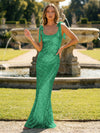Glitter Sequin Spaghetti Straps Mermaid Prom Dress