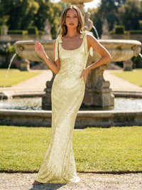Glitter Sequin Spaghetti Straps Mermaid Prom Dress