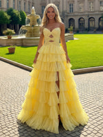 Strapless A Line Tiered Tulle Prom Dress