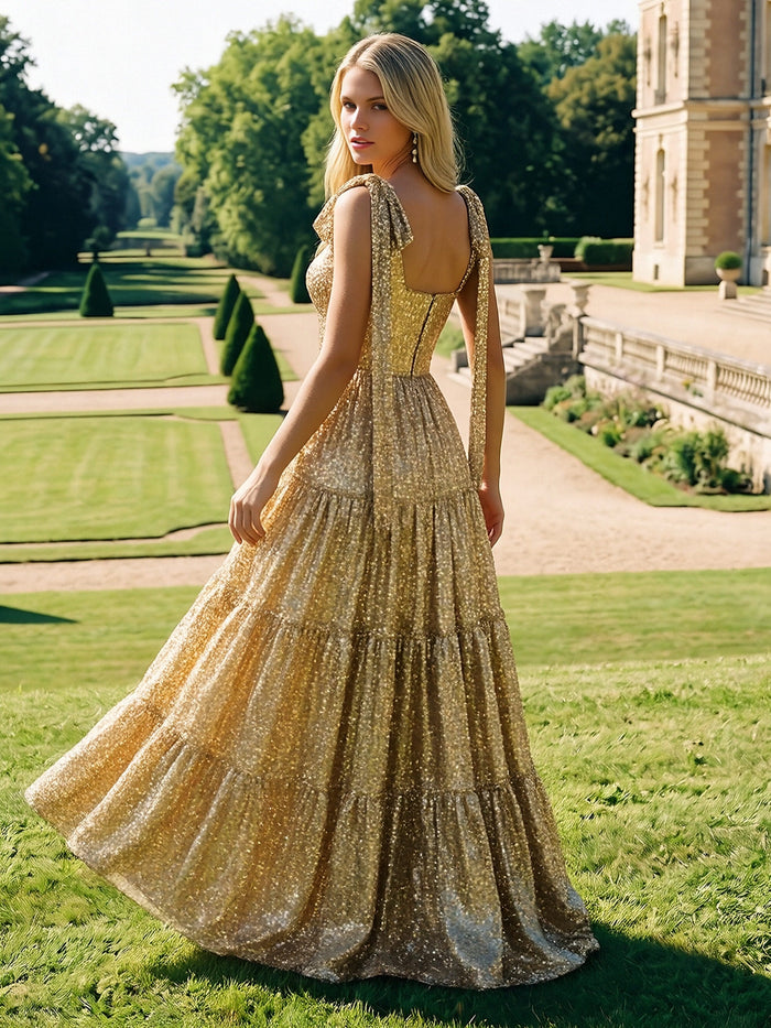 Spaghetti Straps A Line Sequin Prom Dress