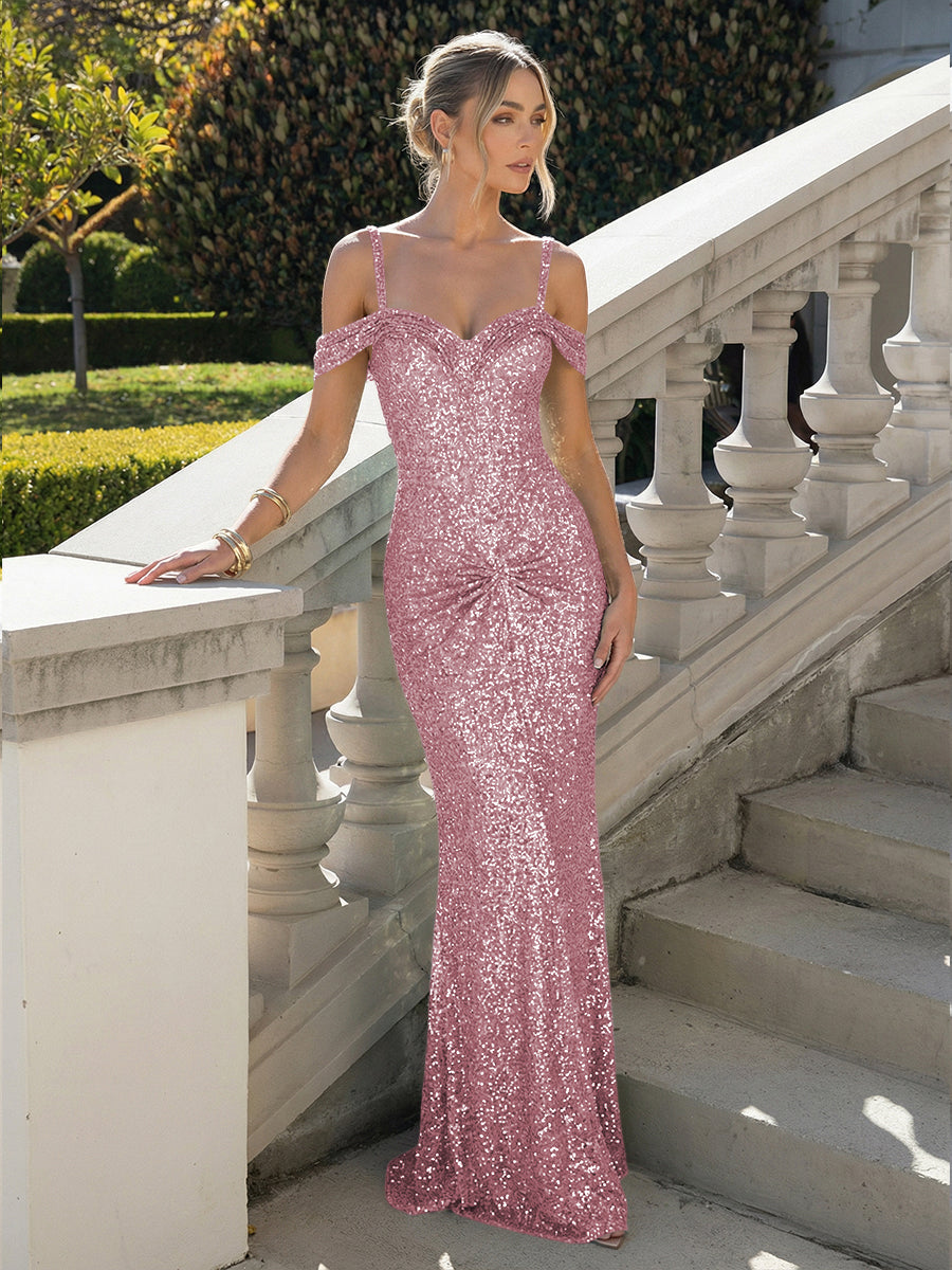 Spaghetti Straps Sequin Mermaid Prom Dress