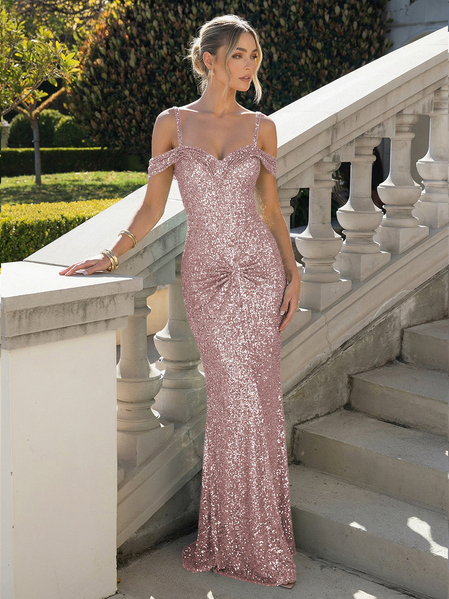 Spaghetti Straps Sequin Mermaid Prom Dress