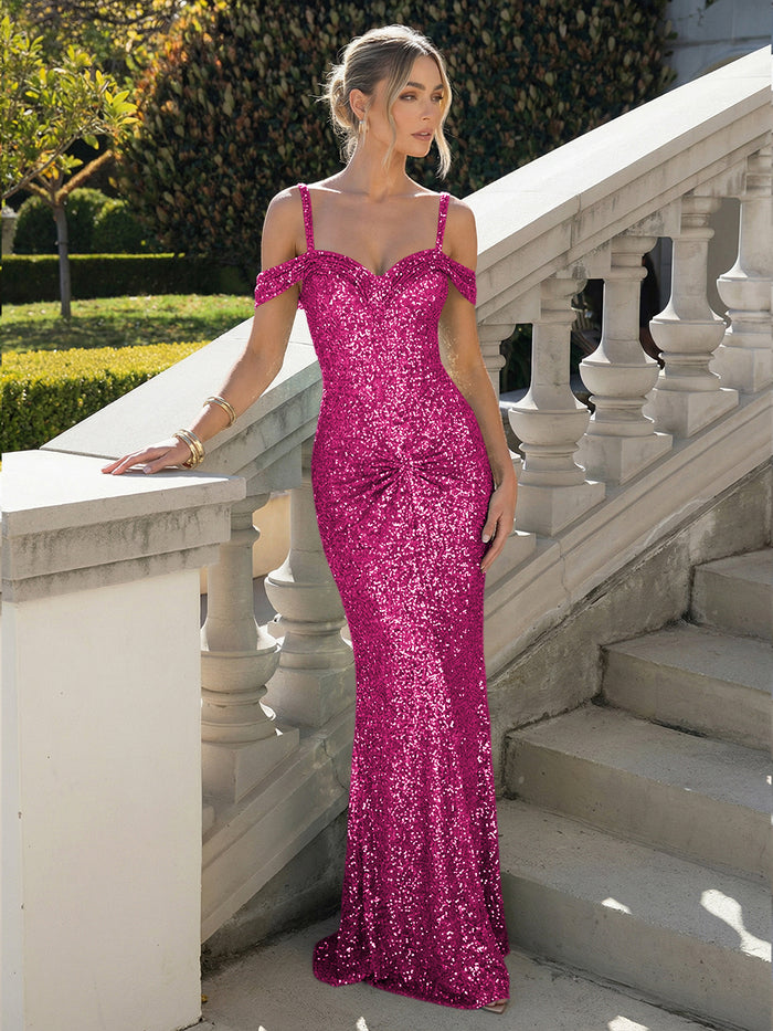 Off the Shoulder Sequin Mermaid Formal Dresses