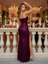 Sequin Sheath Spaghetti Straps Side Slit Evening Dresses