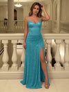 Satin Shimmering Sheath Spaghetti Straps Formal Dresses