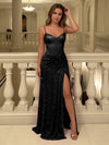 Satin Shimmering Sheath Spaghetti Straps Formal Dresses