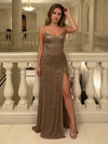 Satin Shimmering Sheath Spaghetti Straps Formal Dresses