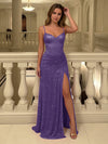 Satin Shimmering Sheath Spaghetti Straps Formal Dresses
