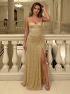 Satin Shimmering Sheath Spaghetti Straps Formal Dresses