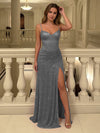 Satin Shimmering Sheath Spaghetti Straps Formal Dresses