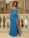 Satin Shimmering Sheath Spaghetti Straps Formal Dresses