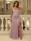 Satin Shimmering Sheath Spaghetti Straps Formal Dresses