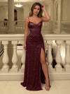 Satin Shimmering Sheath Spaghetti Straps Formal Dresses