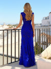 V Neck Glitter Sequin Mermaid Evening Dresses with Slit