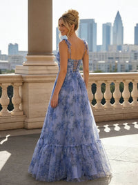 Chiffon A Line Spaghetti Straps Side Slit Prom Dresses