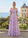 Tulle A Line Sweetheart Floral Prom Dresses