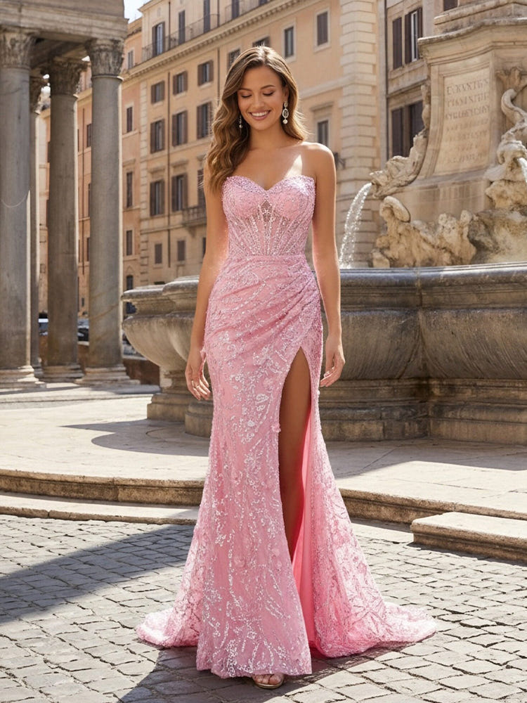 Sequin Lace Mermaid Formal Dresses with Beaded Embroidery