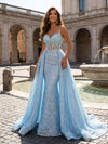 Sequin Embroidery Mermaid V Neck Applique Evening Dresses