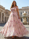 Off the Shoulder Floral Sequin Embroidery A Line Evening Dresses