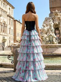 Chiffon A Line Sweetheart Floral Prom Dresses