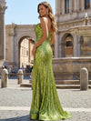 Strapless Sequin Mermaid Long Formal Dress with Pleats & Slit