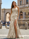 Strapless Sequin Mermaid Long Formal Dress with Pleats & Slit