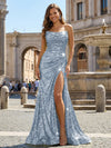 Strapless Sequin Mermaid Long Formal Dress with Pleats & Slit
