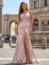 Strapless Sequin Mermaid Long Formal Dress with Pleats & Slit