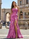 Strapless Sequin Mermaid Long Formal Dress with Pleats & Slit
