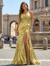 Strapless Sequin Mermaid Long Formal Dress with Pleats & Slit