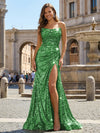 Strapless Sequin Mermaid Long Formal Dress with Pleats & Slit