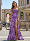 Strapless Sequin Mermaid Long Formal Dress with Pleats & Slit
